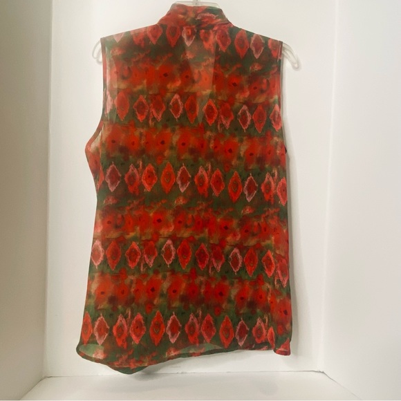 KUT from the Kloth XL sheer sleeveless blouse made USA red/green floral - Picture 6 of 8